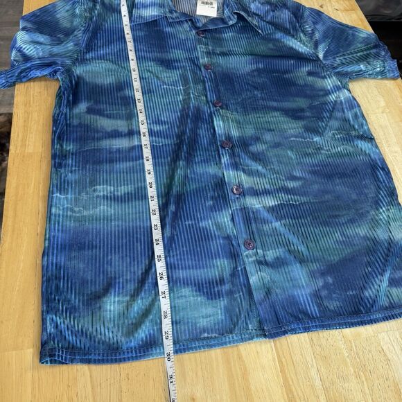 Vintage Positano Shirt Top 80s 1980’s Club Disco Semi Sheer Ribbed Blue Green XL - Picture 8 of 11